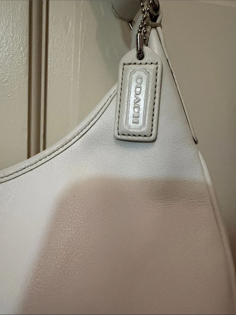 Coach White Leather Shoulder Hobo with Buckle Accent